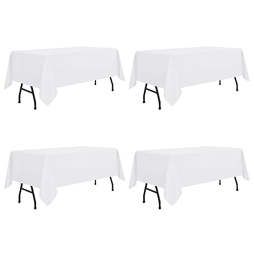 White Rectangle Tablecloth 60x84 Inch - Pack of 4 - Perfect for 4ft Tables - Variation: White / 4PCS 60x84 Inch Rectangle