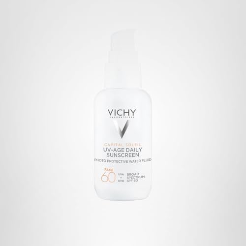 Vichy Capital Soleil UV-Age Daily SPF 60, Anti Aging Sunscreen for Face SPF 60, Hyaluronic Acid + Peptides + Vitamin C, Broad Spectrum Invisible SPF Protection, No White Cast Sunscreen