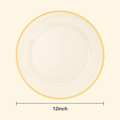 Gold Rim Disposable Charger Plates 12 Inch - 25 Pack Clear Plastic Table Decor