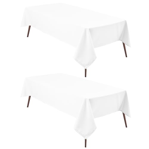 2 Pack White Rectangle Tablecloths 70 x 140 Inches Waterproof & Spillproof