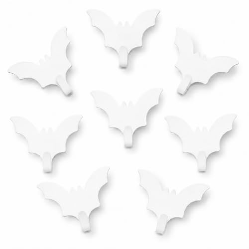 White Bat-Shaped Adhesive Wall Hooks - Set of 8 for Home & Office