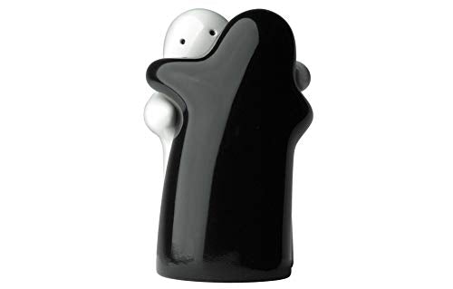 Salt and Pepper Shaker Set - Cute Couple Hug Design, Black & White Ceramic Kitchen Decor