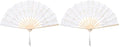 White Cotton Lace Folding Hand Fan with Bamboo Frame for Wedding & Party - Pack of 2 (Variation: One Size)