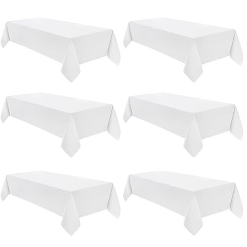 White Rectangle Tablecloth 60x102 Inch 6 Pack - Classic Polyester Dining Cover