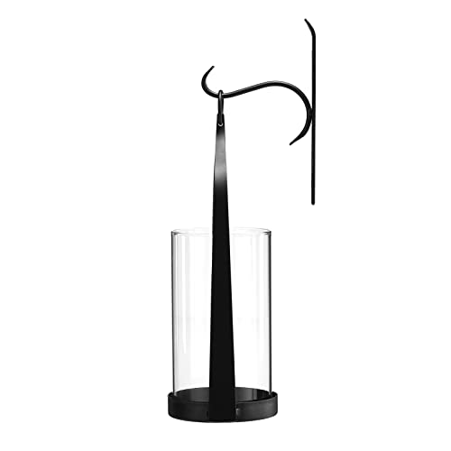 Black Wall-Mounted Candle Sconce Set of 2 - Rustic Iron & Glass Hurricane Holders