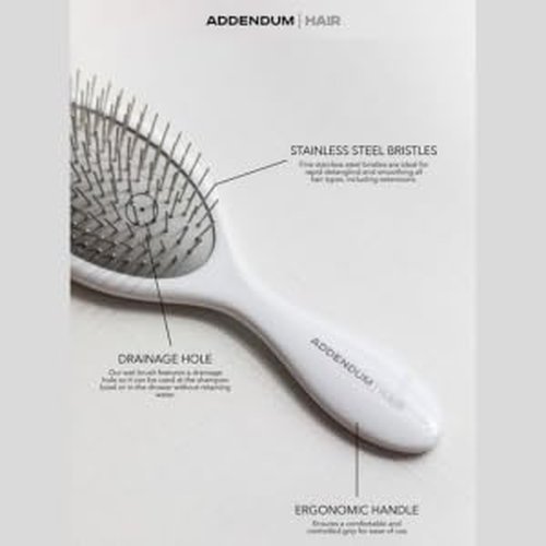 Addendum Hair Luxury Wet Hair Brush - Ergonomic Detangler with Stainless Steel Bristles - White
