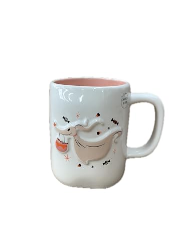Halloween Ceramic Coffee Mug - Haunted Hound Design - Double-Sided Ghost & Web - Rae Dunn Style - Variation of Haunted Hound