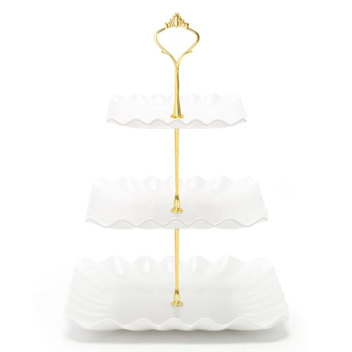 Wavy-Metal-Rod 3-Tier Plastic Cupcake Stand - Square Tiered Serving Tray