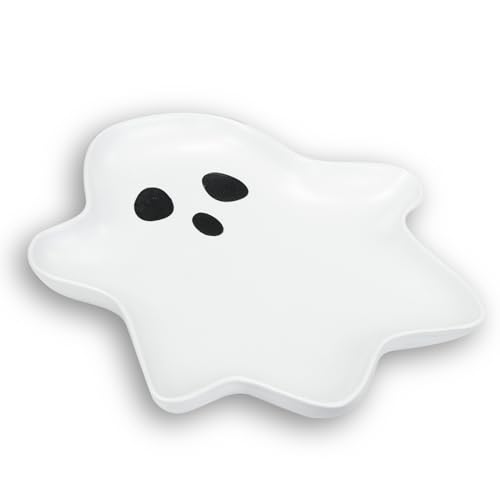 Halloween Ghost Ceramic Plate - Reusable 10.6x9.1 Inches for Desserts Snacks & Party Decor - Variation 1