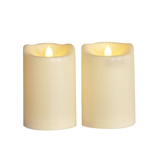 Cream White Outdoor Flameless LED Pillar Candles Set - 4x6 Inches with Timer, 2 Pack