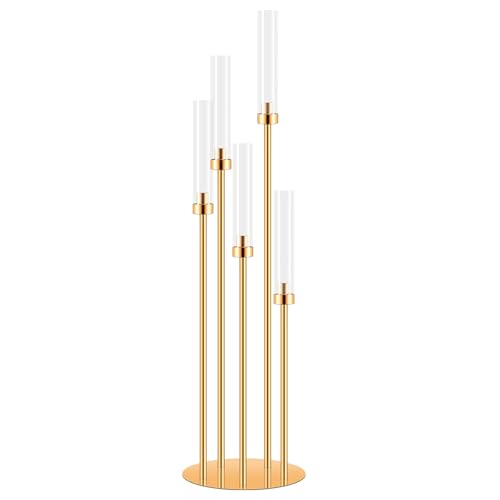 Gold Candelabra Centerpiece with 5 Arms & Lampshades - 42" Tall, Holder Only - Wedding & Home Decor