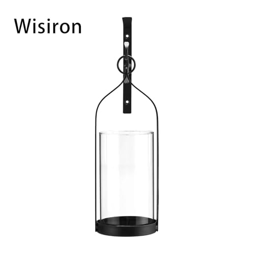 Black Wall-Mounted Candle Sconce Set of 2 - Rustic Iron & Glass Hurricane Holders