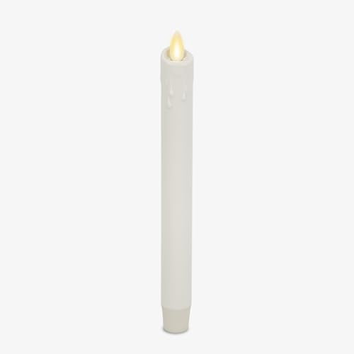 White Wax Drip Flameless Candle Taper - 9.5 Inch Unscented Moving Flame LED - Halloween & Holiday Decor - Variation: White-Single