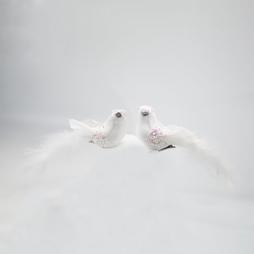 Set of 6 Artificial White Doves with Glitter for Christmas Tree Decor