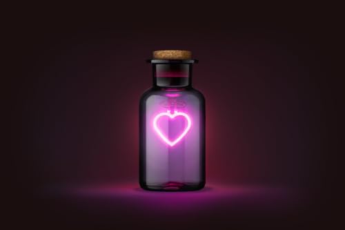 Love Potion Neon Heart Glass Bottle - Pink Cordless Table Lamp & Bedroom Decor - Variation of This Listing
