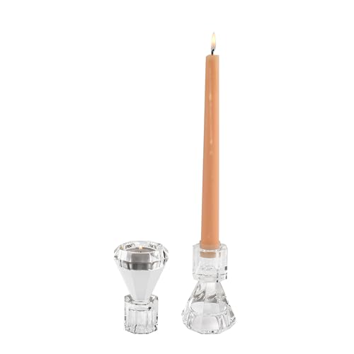 Crystal Candle Holders Set of 2 - Elegant Glass Tealight Stand for Weddings and Home Decor