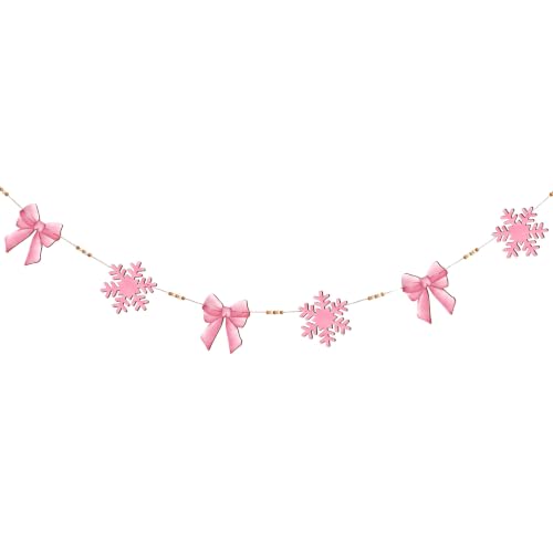 Pink Snowflake Bead Garland with Bow - Fall Thanksgiving Halloween Decor - Snowflake Variation