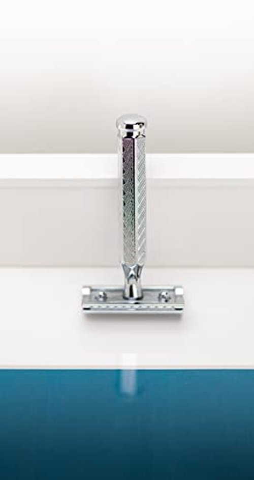 MERKUR 42C Double Edge Safety Razor, Hexagonal Handle, Three-Piece Design, Closed Comb Straight Bar, Bright Chrome Finish, Made in Germany
