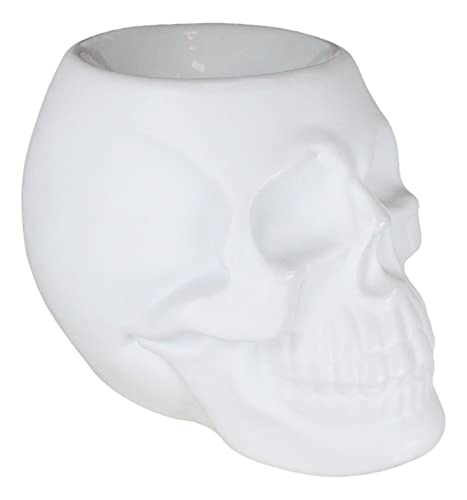 White Skull Wax Melter & Candle Warmer - Gothic Ceramic Oil Burner with Votive Holder