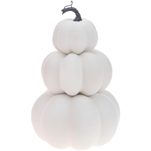 Artificial White Pumpkin Tower Decoration - Fall Autumn Halloween Decor - Variation C