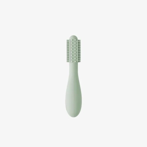 ezpz Baby-Led Toothbrush (Sage) - 3 Months + - 100% Silicone Infant Toothbrush with Sensory Bumps - Cleans Gums + New Teeth - Improves Hand-to-Mouth Coordination, Self-Feeding Skills