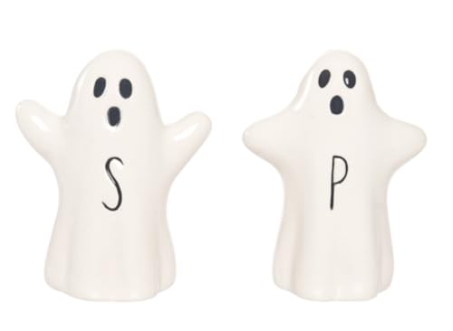 Ceramic Ghost Salt and Pepper Shakers Set - Halloween Table Decor, 4x3 Inches