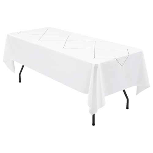 White Geometric Rhombus Pattern Table Cloth for 6ft Rectangular Table - 60x102 Inch - Variation of Rhombus / 102" x 60"