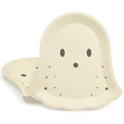Pastel Ghost Halloween Paper Plates - Disposable Party Tableware, 24 Pack