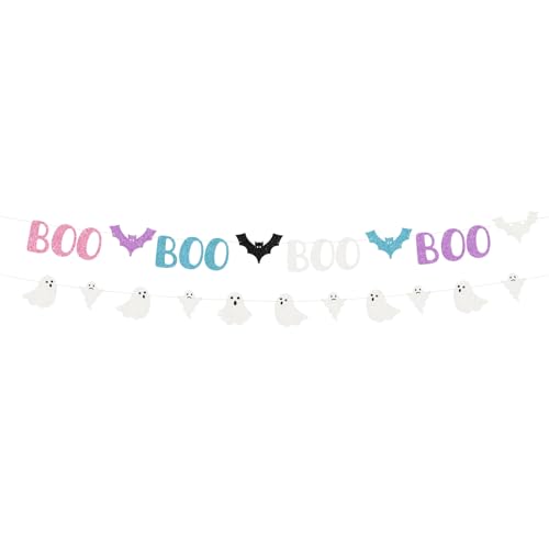 Pastel Halloween Party Banner - Ghost & Bat Glitter Garland, Style 2