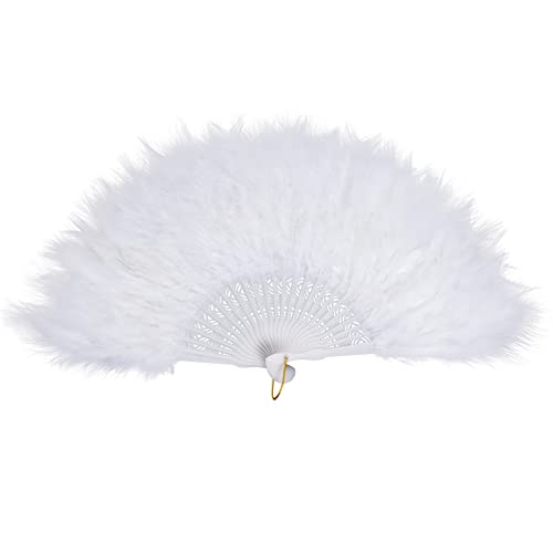 White Vintage Feather Fan 20s Flapper Dance Accessory for Gatsby & Roaring 20s Parties