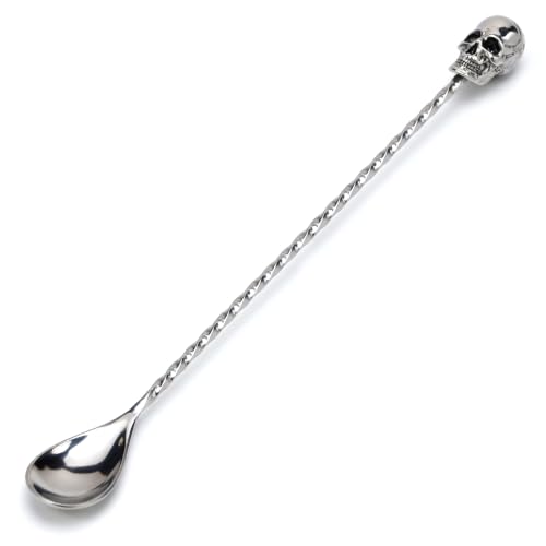 Skull 12-Inch Bar Spoon for Cocktail Mixing - Silver Handle, Homestia