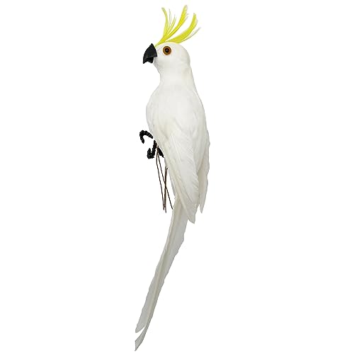 Artificial Parrot Decoration - White with Yellow Crest, Life Size 10 Inch