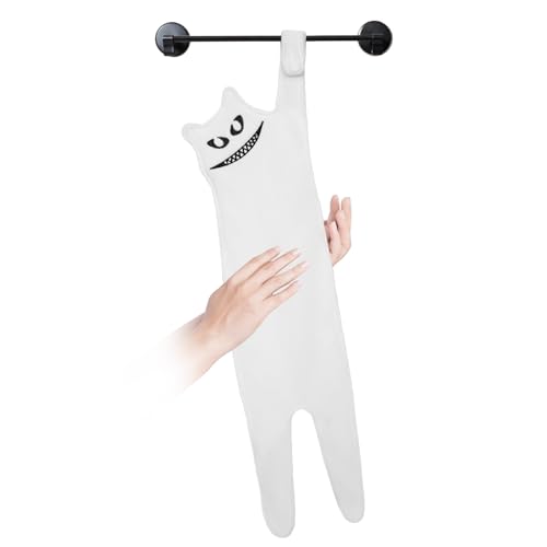 Funny White Cat Hand Towels - Cute Hanging Kitchen Towel - White-1