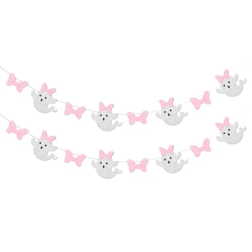 Pink Bow Ghost Garland Banner Halloween Party Decor - Silver Pink Variation