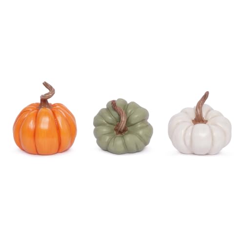 Fall Pumpkin Decor Set - Faux Ceramic Style 3 Pieces - Color-11