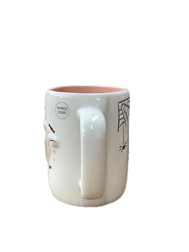 Halloween Ceramic Coffee Mug - Haunted Hound Design - Double-Sided Ghost & Web - Rae Dunn Style - Variation of Haunted Hound
