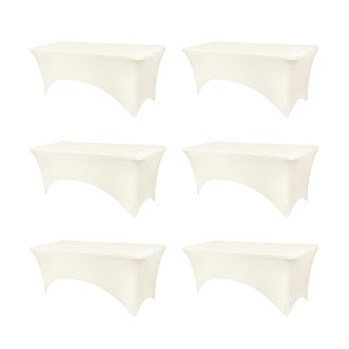 8ft Stretch Spandex Fitted Table Cloth for 6ft Rectangular Tables - Ivory, 96x30 Inches - 6 Pack