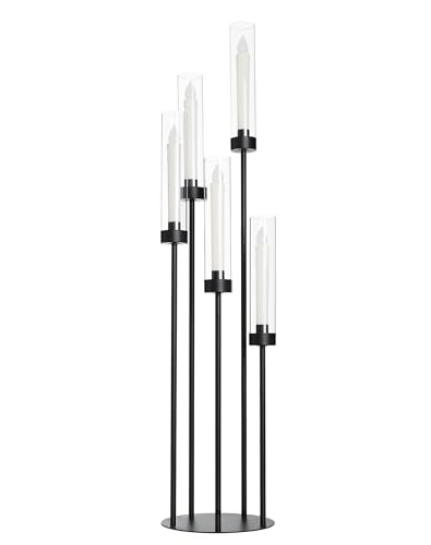 Tall Matte Black Candle Holder with Acrylic Shades - 39.8" 5 Arm Candelabra - Variation of THIS listing: Black / 1pcs