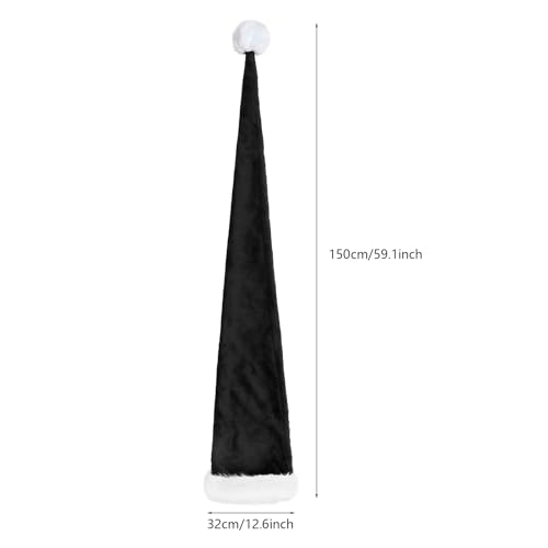 Black 5 Feet Long Santa Hat Christmas Plush Holiday Costume Accessory