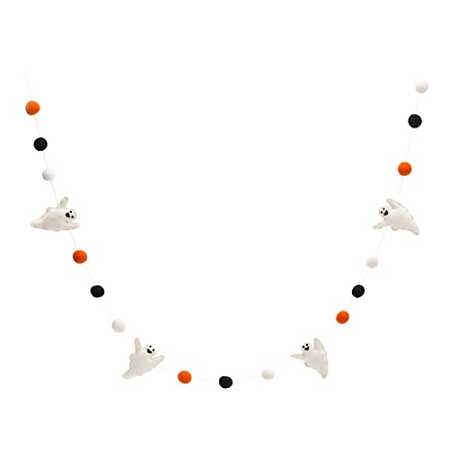 Halloween Felt Ghost Garland with Pom Poms - 5 Ft Spooky Wall Decor
