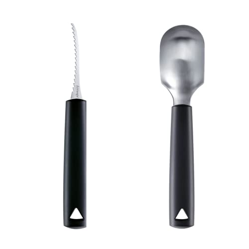 2-Piece Pumpkin Carving Set - Stainless Steel Saw & Scooper with GreenGrip Handle - Dishwasher Safe - Triangle