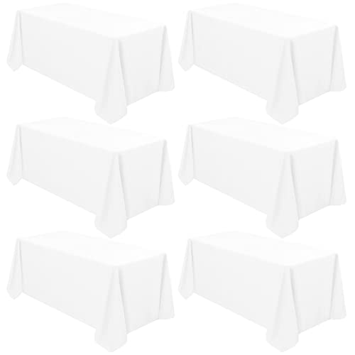 White Polyester Tablecloths 90x156 inch Pack of 6 for 8ft Tables - Wedding & Party Use