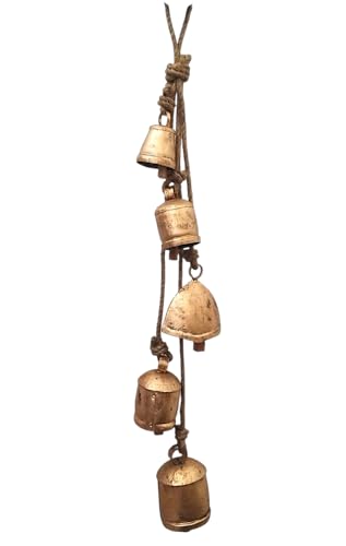 Rustic Iron Wind Chime with 5 Bells - Indoor & Outdoor Christmas Decor, 29 Inch Rope