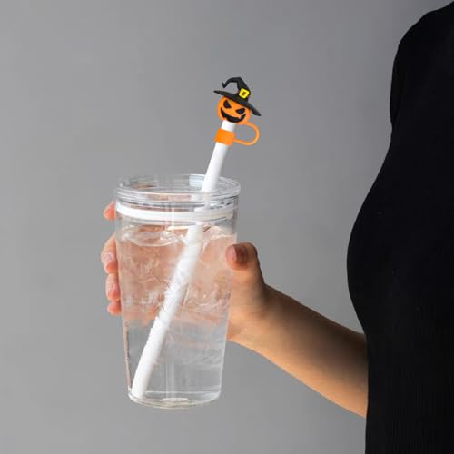 Halloween Straw Toppers - Reusable Silicone Pumpkin & Ghost Covers - Design 4