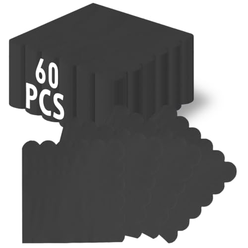 Black Cocktail Napkins 60 Pack - 5x5 Inch Scalloped Disposable Party Napkins - Wuvolution