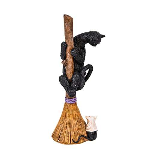 Halloween Black Cat with Broom Tabletop Decoration - 13 Inches