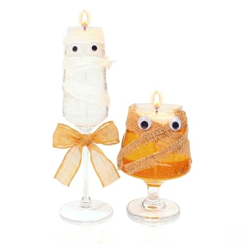 Halloween Mummy Candle Holders Set - Glass Wine & Goblet Decor for Parties