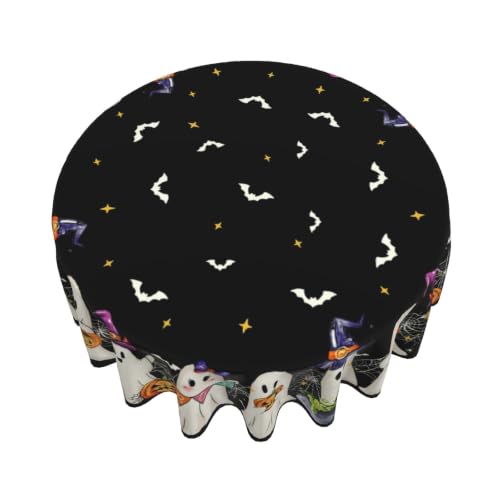 White Bat Ghost 60 Inch Water-Resistant Halloween Round Tablecloth - Reusable Decor