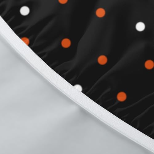 Halloween Polka Dot Round Fitted Tablecloth with Elastic - Black & White Dot, 43 Inch