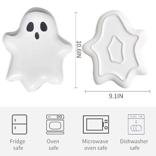 Halloween Ghost Ceramic Plate - Reusable 10.6x9.1 Inches for Desserts Snacks & Party Decor - Variation 1